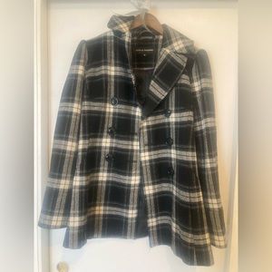 Steve Madden Black and White Plaid wool blend Coat.